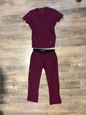 Koi Lite Women's Burgundy Scrub pants and Top Set - Comfort Fit
